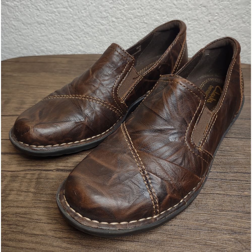 Clarks Bendables Brown Leather Slip On Shoe Women's Size 7M Flexible Comfort